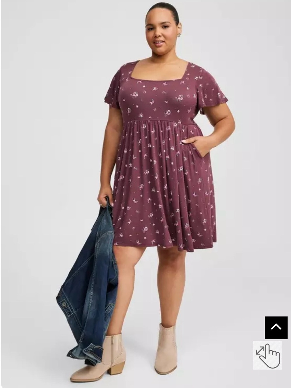 Torrid Super Soft Flutter Sleeve Skater Mini Dress with roses Size 6